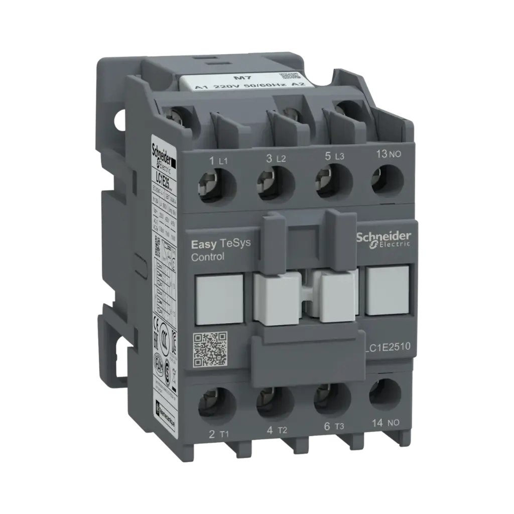 Schneider Electric Contactor,Easy TeSys Control,LC1E,3P(3NO),AC-3,<=440V,25A,220V AC Coil,50/60Hz,1NO Auxiliary Contact 