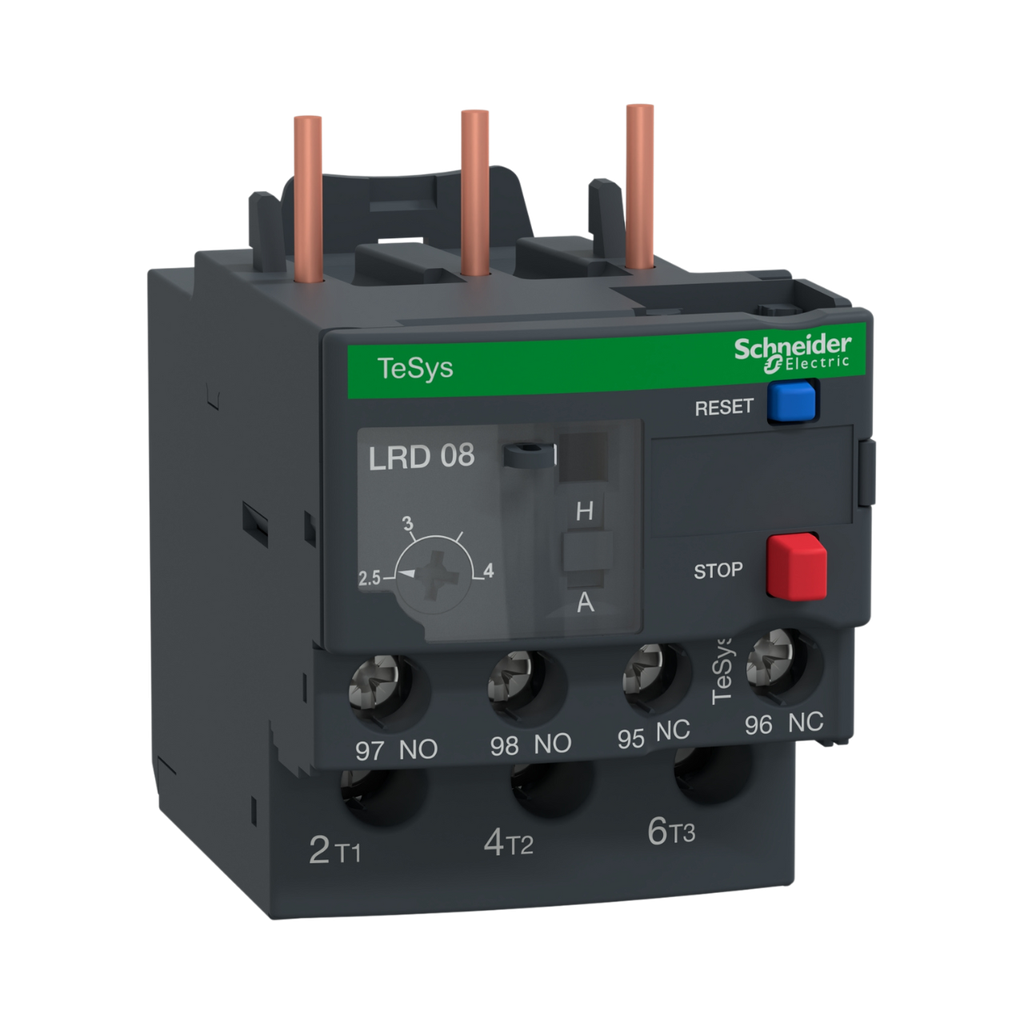 [LRD08] Schneider Electric Thermal Overload Relay, TeSys Deca, 690VAC, 3P, 2.5 to 4A, 1NO+1NC, Class 10A, Screw Clamp 