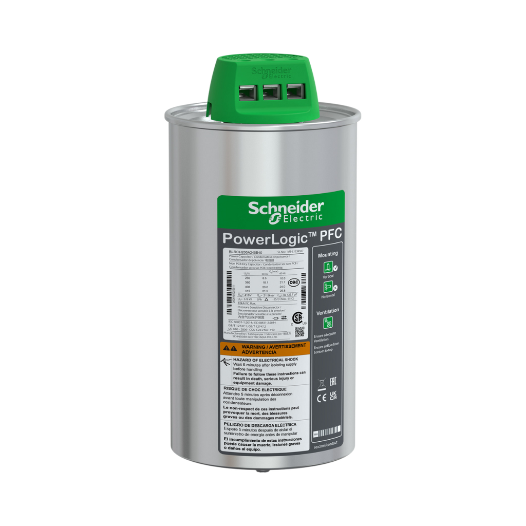 [BLRCH200A240B40] Schneider Electric Heavy Duty PowerLogic PFC Capacitor, 20/24 kvar - 400 V - 50/60Hz 