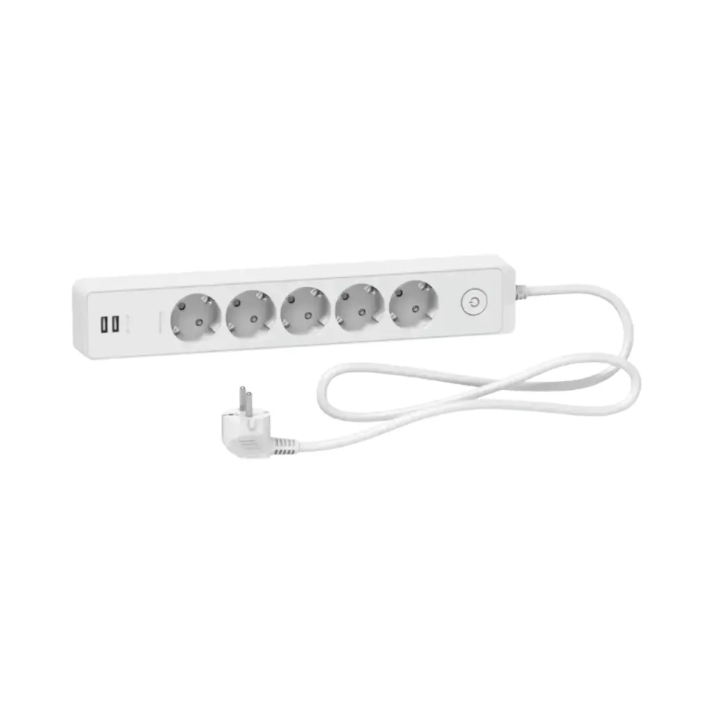 [ST945U1W] مشترك كهرباء 5 مخارج شوكو + 2 مخرج USB سلك 1.5 متر لون ابيض يونيكا شنايدر اليكتريك