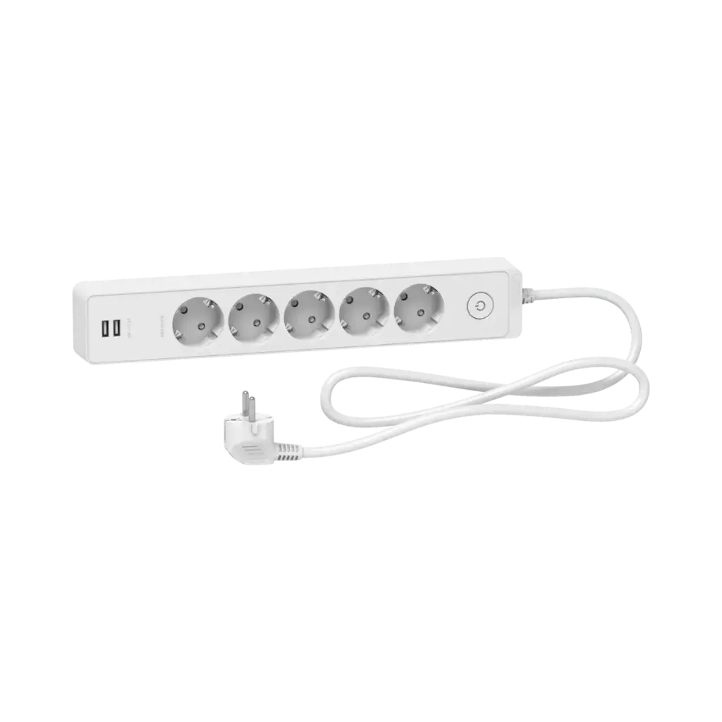 Schneider Electric Trailing Lead, Unica Extend, 5 Schuko, USB type A+A, 1.5m Cable, White 