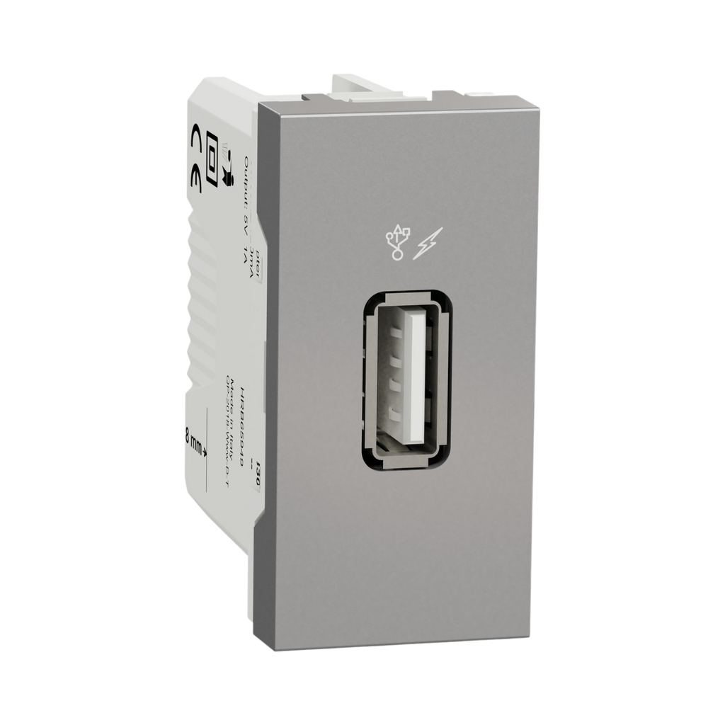 [NU342830] Schneider Electric New Unica - USB Charger 1 A - 1 Module - Type A - Aluminum 