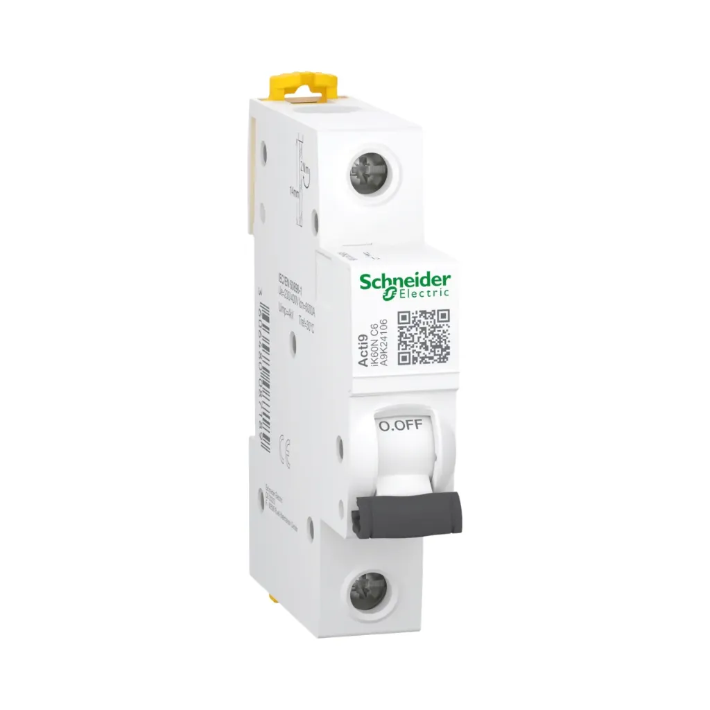 Schneider Electric Miniature Circuit Breaker (MCB), Acti9 iK60N, 1P, 6A, C curve, 6000A (IEC/EN 60898-1)