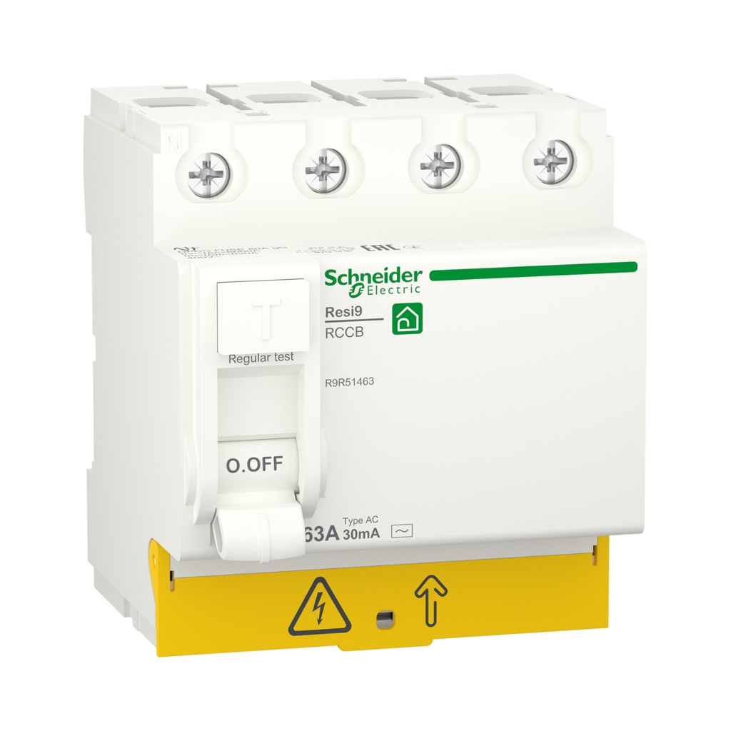Schneider Electric Residual Current Circuit Breaker (RCCB), Resi9, 4P, 63A, AC Type, 30mA 