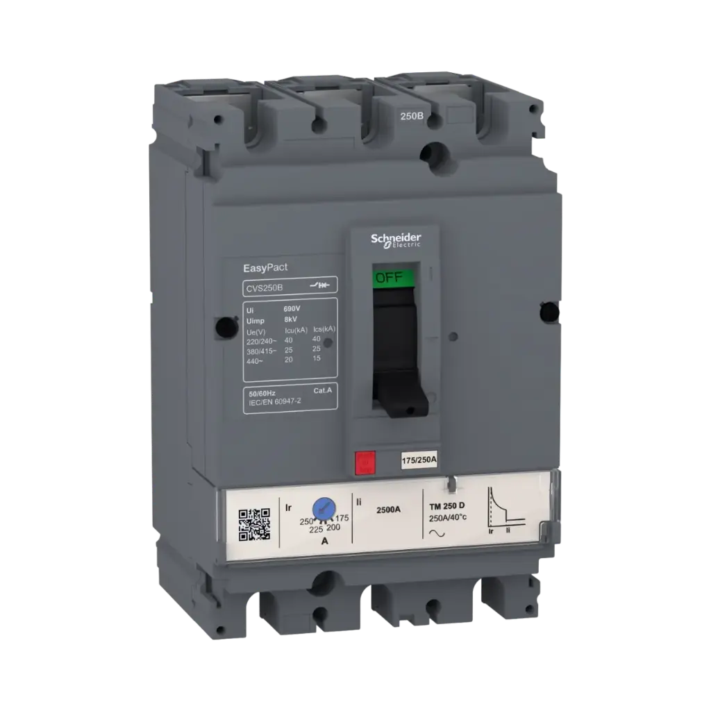 [LV525303] Schneider Electric Circuit Breaker, EasyPact CVS250B, 25kA at 415VAC, 250A, TM-D Trip Unit, 3P3d 