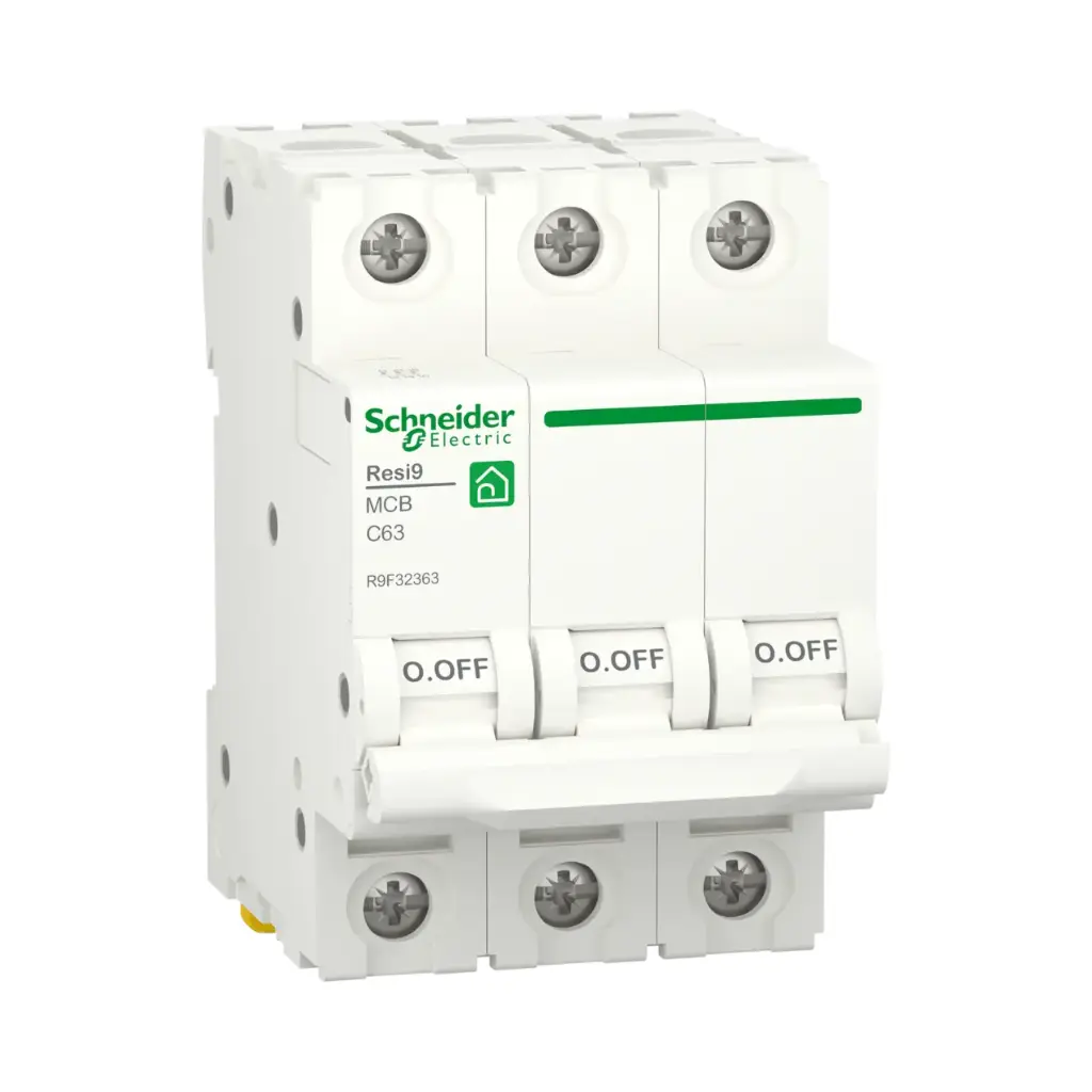 Schneider Electric Miniature Circuit Breaker (MCB), Resi9, 3P, 63A, C Curve, 4500A (IEC/EN 60898-1) 