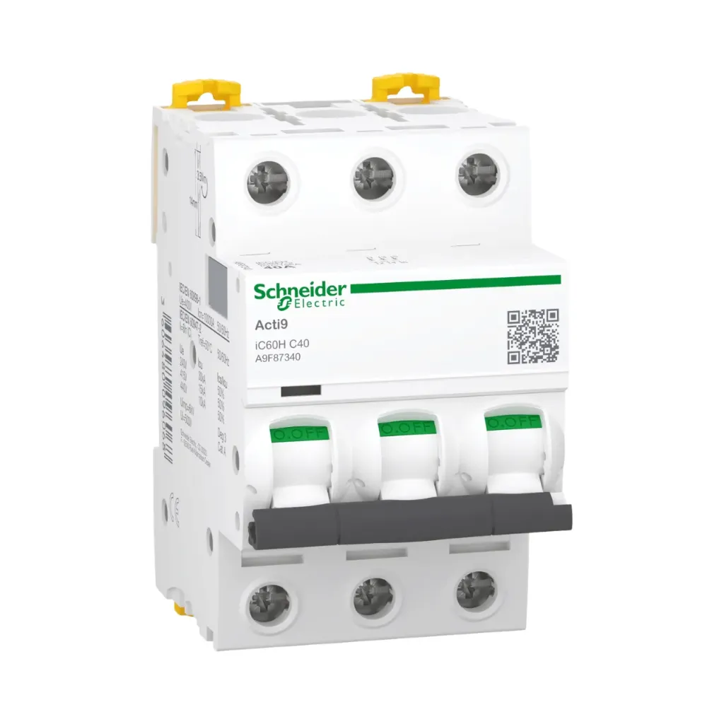 Schneider Electric Miniature Circuit-Breaker, Acti9 iC60H, 3P, 40 A, C Curve, 10000 A (IEC 60898-1), 15 kA (IEC 60947-2)