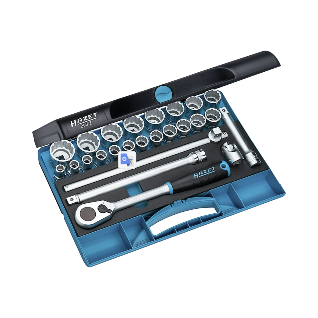 Hazet Socket Set 25 Pieces 10-32 ∙ 1/2 Inch Square ∙ Hollow Outside 12 Point Traction Profile 