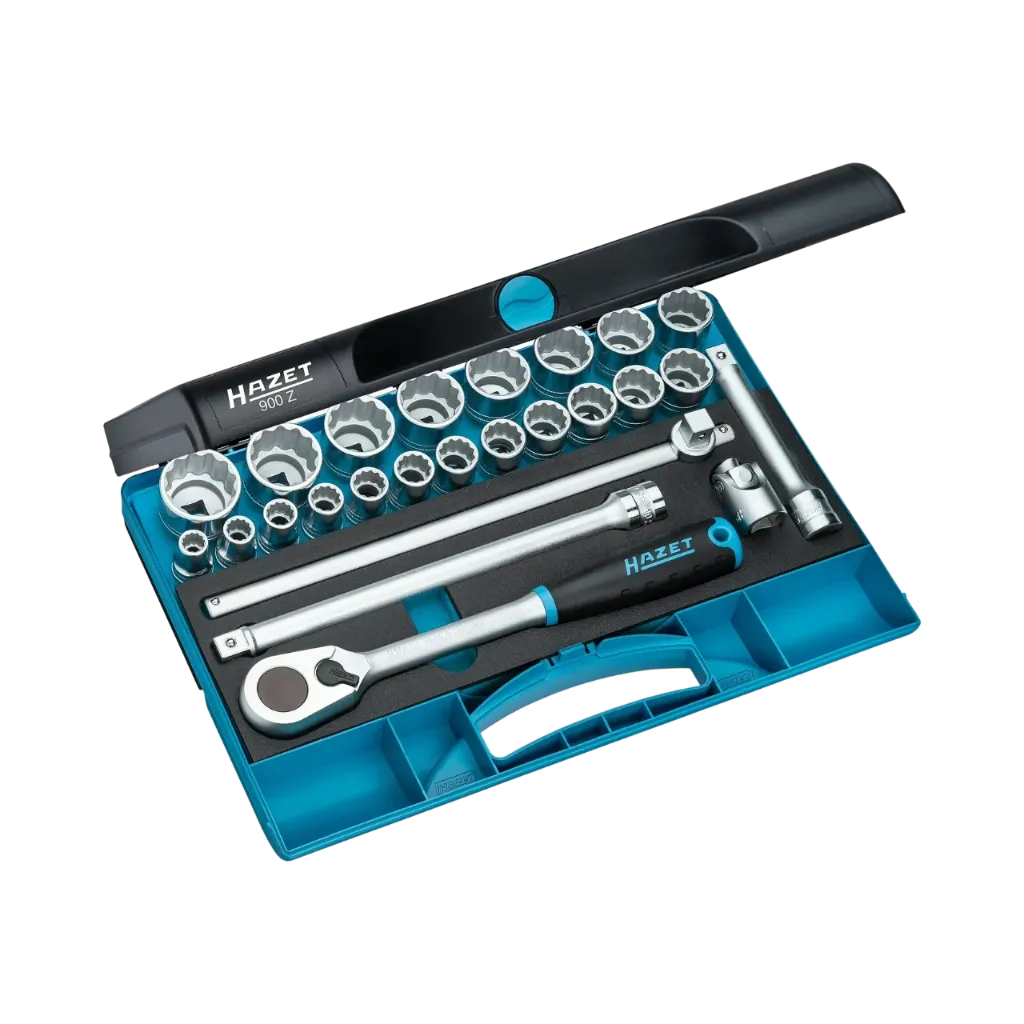 [900Z] Hazet Socket Set 25 Pieces 10-32, 1/2 Inch Square Hollow Outside 12 Point Traction Profile