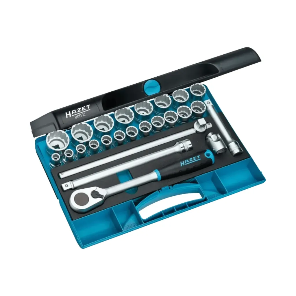 [900Z] Hazet Socket Set 25 Pieces 10-32, 1/2 Inch Square Hollow Outside 12 Point Traction Profile
