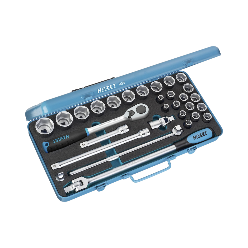 Hazet Socket set 30 Pieces 1/2 Inch Square Hollow Outside Hexagon Traction Profile