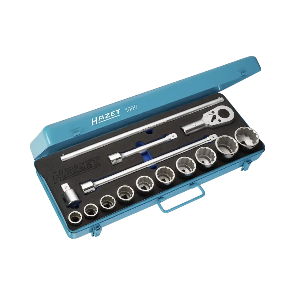 [1000Z] Hazet Socket Set 15 Pieces 3/4 Inch Square Hollow Outside 12-Point Profile