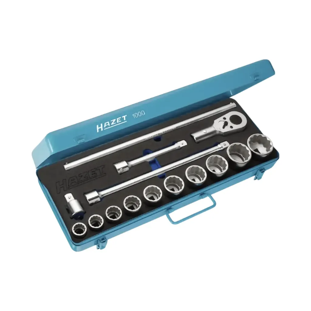 [1000Z] Hazet Socket Set 15 Pieces 3/4 Inch Square Hollow Outside 12-Point Profile