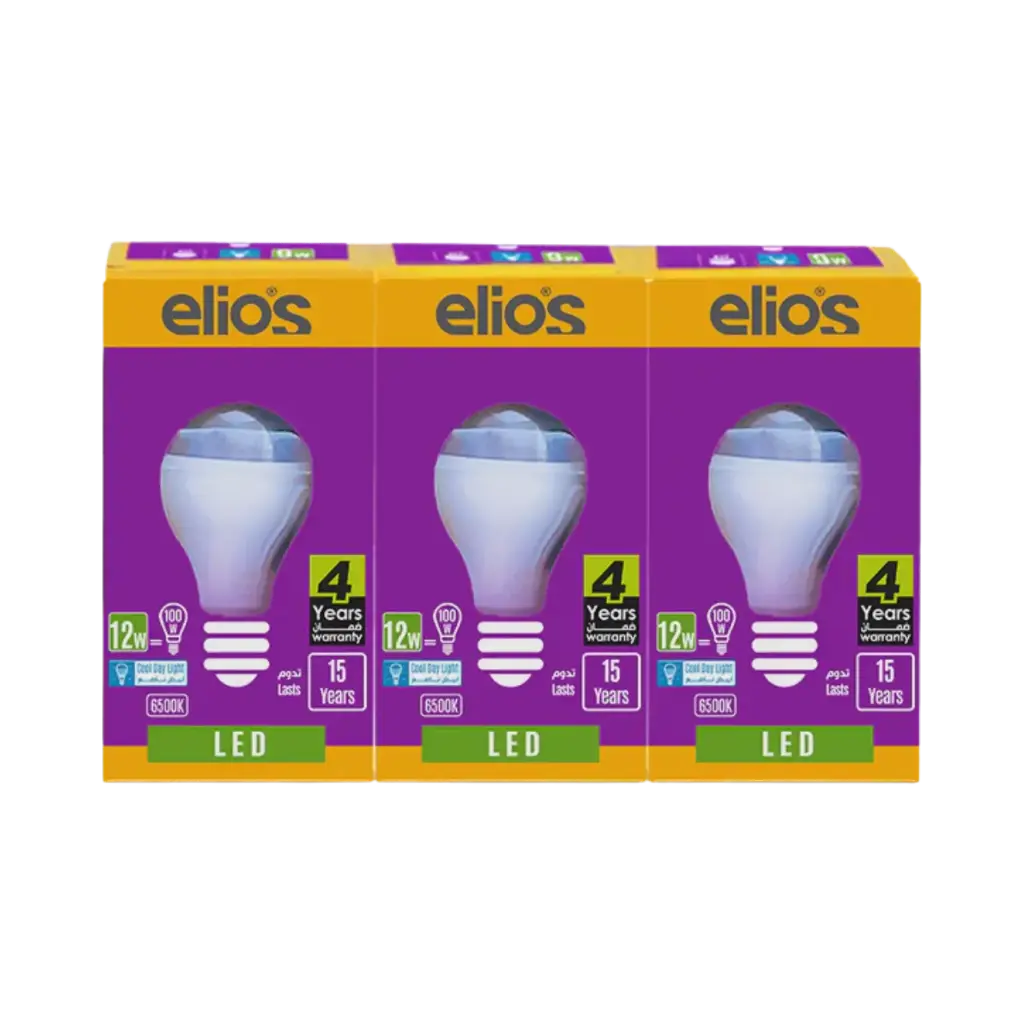 elios Led Bulb E27 12w Shape A65 Pack Of 3 Pieces