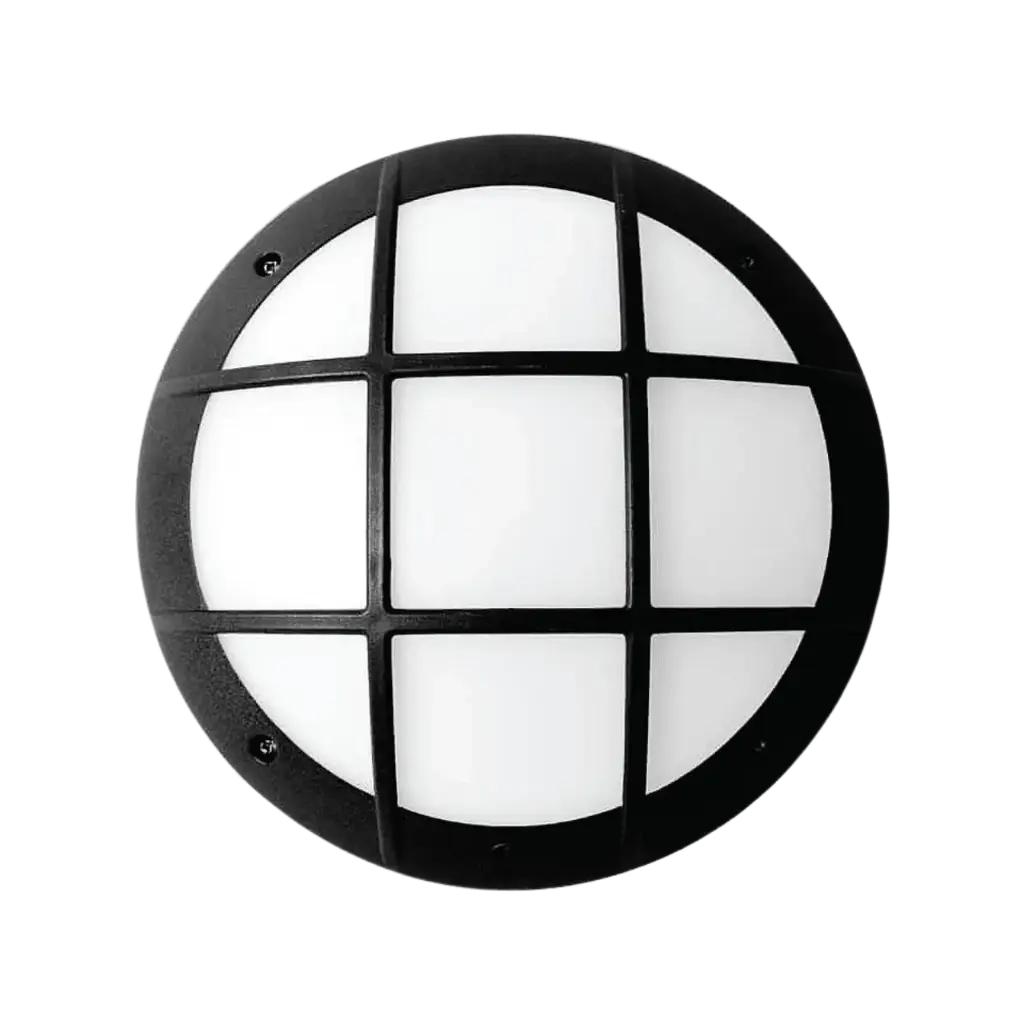 Fumagalli Gelmi Range Round Bulkhead Lamp With Ring and Grid Cover Black