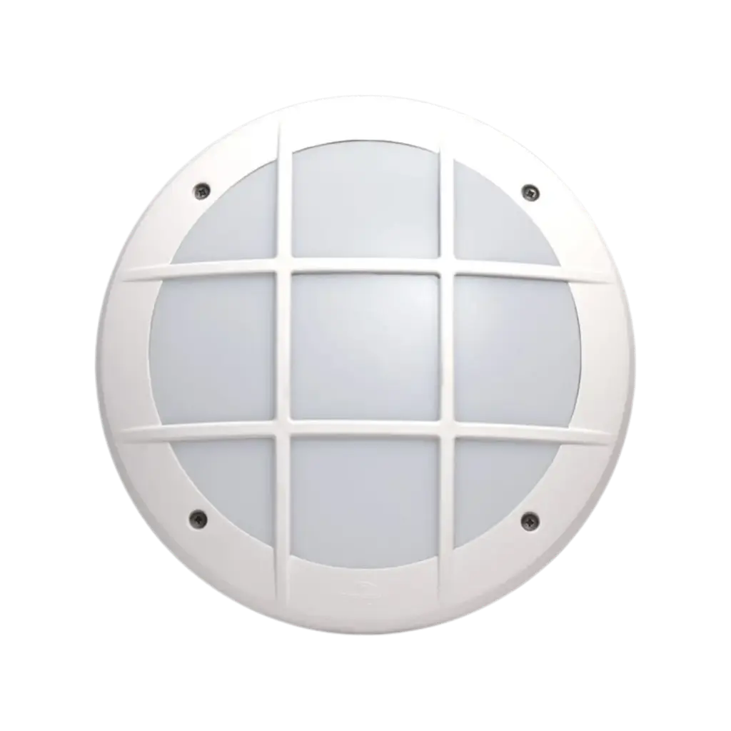 Fumagalli Gelmi Range Round Bulkhead Lamp With Ring and Grid Cover White