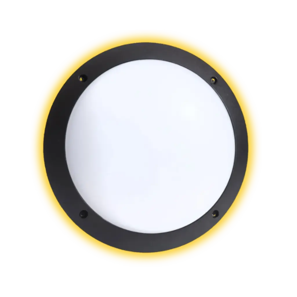 [1R3.000.OR1] Fumagalli Lucia Round Bulkhead Luminaire With Ring and Orange Backlit Base, Ceiling and Wall Installation, Grey IP66