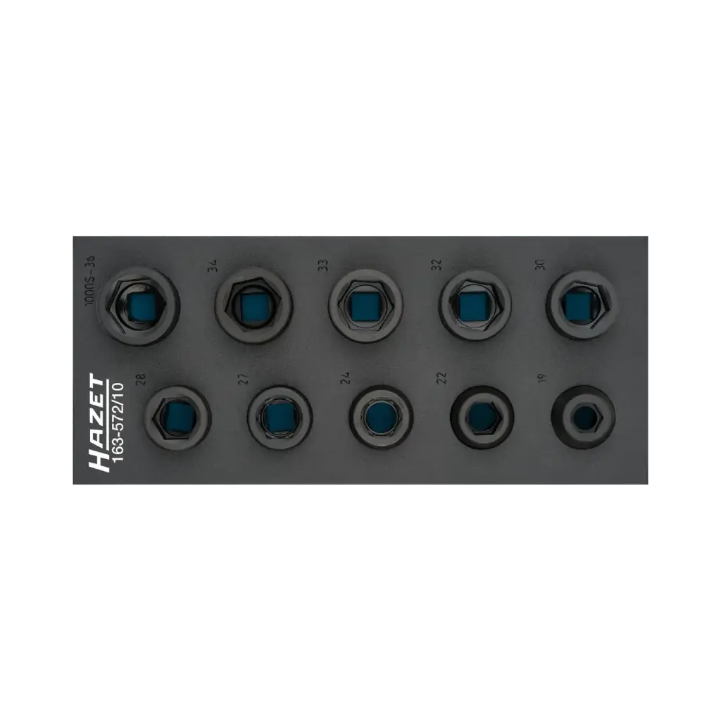 Hazet Impact Socket Set 1/3+, 10-Pieces 3/4 Inch Square, Hollow, Outside Hexagon Profile