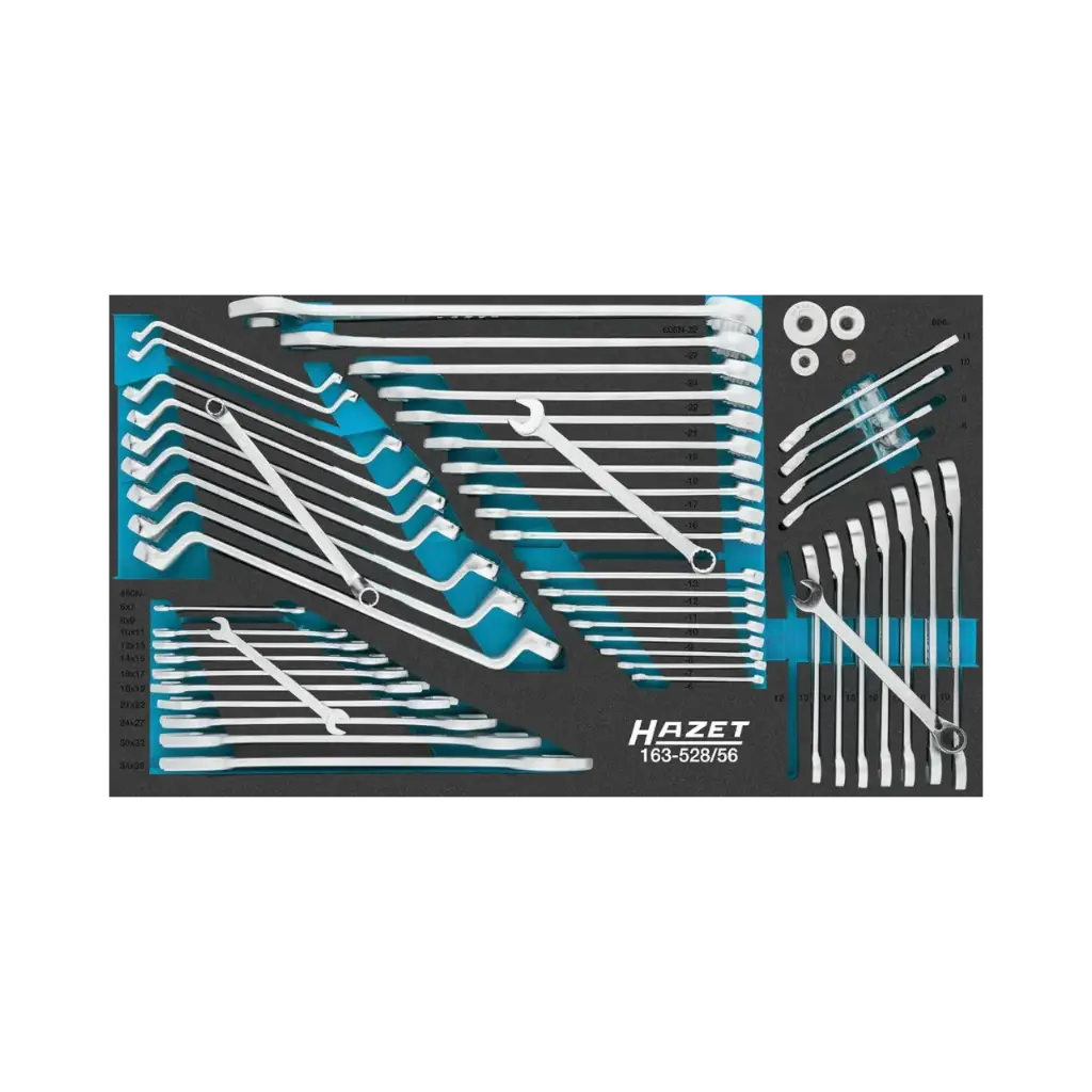 [163-528/56] Hazet Wrench Set 4/3+ 56-Pieces, 6 x 7 – 34 x 36 ∙ Outside Hexagon Profile ∙ Outside 12-Point