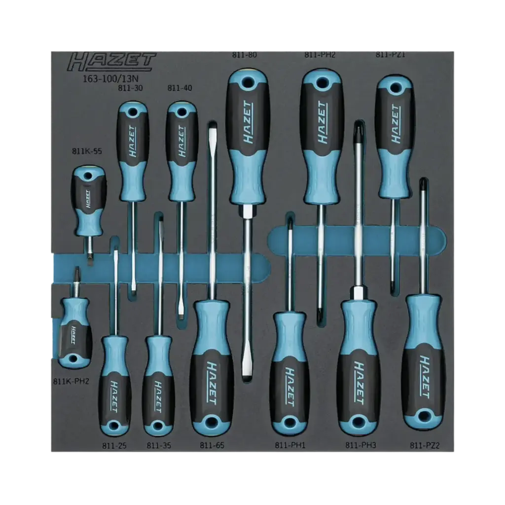 Hazet Screwdriver Set 2/3, 13-Pieces, 0.4 x 2.5-1.2 x 8 ∙ PH1-PH3, PZ1-PZ2, Pozidriv Profile PZ, Cross Recess Profile PH, Slot Profile