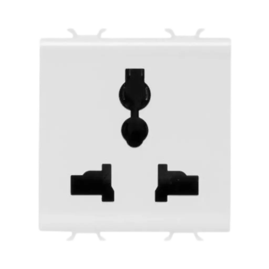 Gewiss Chorusmart Multistandard Socket-Outlet 2P+E - 13 A/250 V ac, 15 A/127 V ac, 2 Modules, Glossy White - 