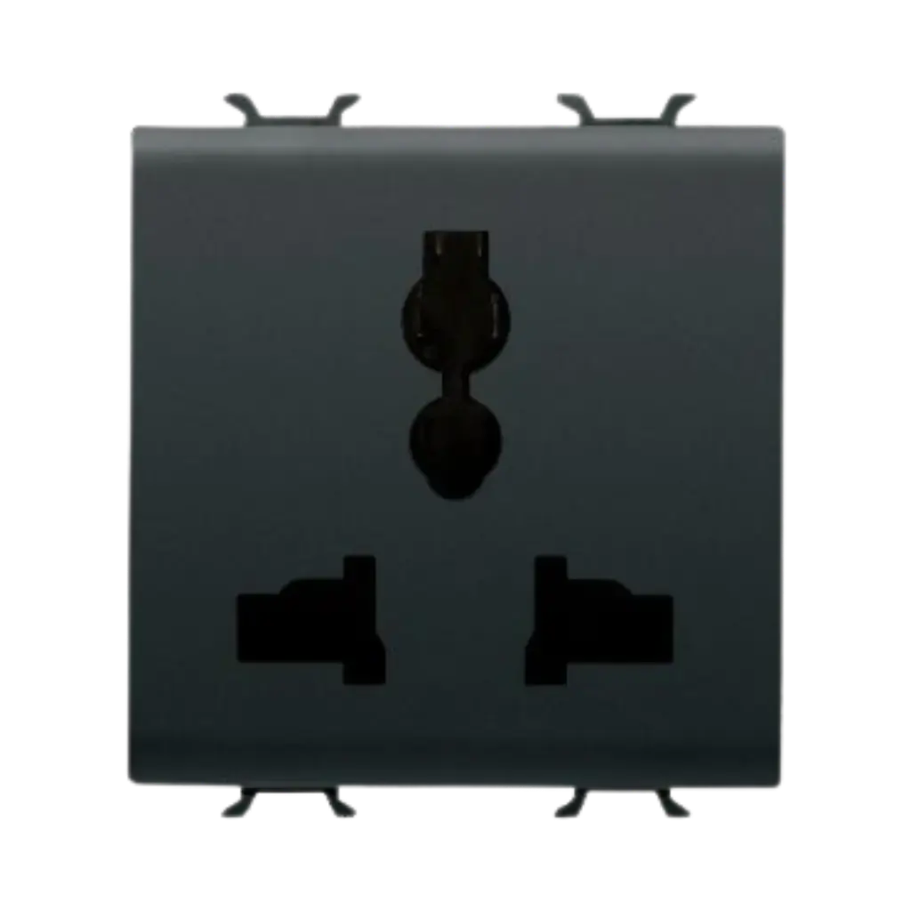 Gewiss Chorusmart Multistandard Socket-Outlet 2P+E - 13 A/250 V ac, 15 A/127 V ac, 2 Modules, Satin Black