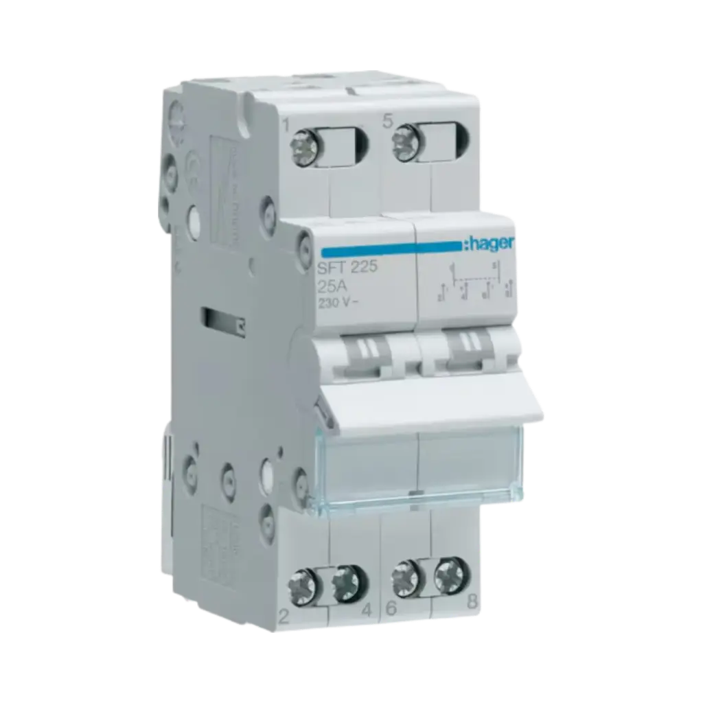 Hager Centre Off Modular Changeover Switch with Top Common Point 2 Poles 25A