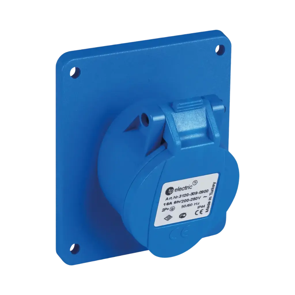 TP Electric Angled Panel Mount Socket Outlet 16A 3P IP44