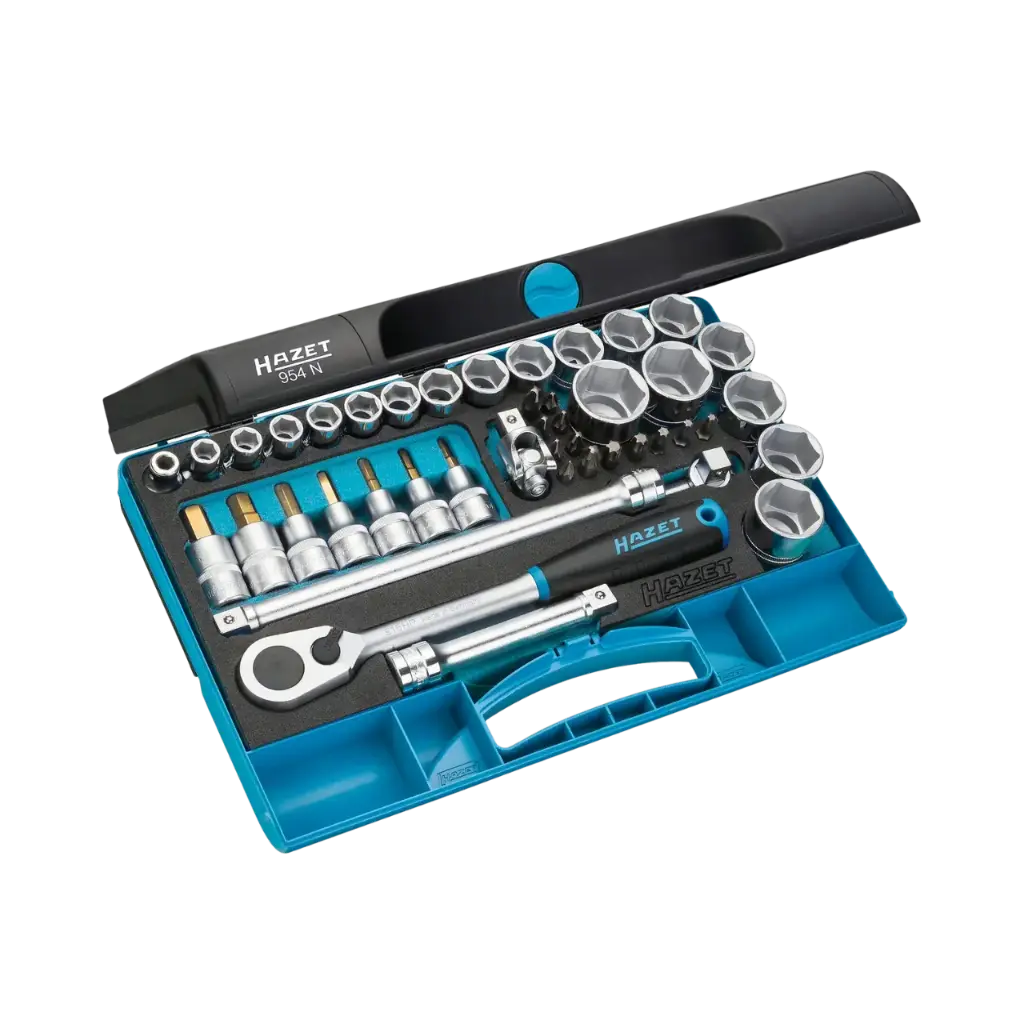 Hazet Socket Set 44 Pieces 1/2 inch Square, Hollow, Outside Hexagon Traction Profile, Pozidriv Profile PZ, Cross Recess Profile PH, Inside Hexagon Profile, Inside TORX® Profile