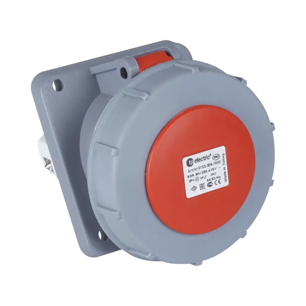 TP Electric Angled Panel Mount Socket Outlet 63A 5P IP67