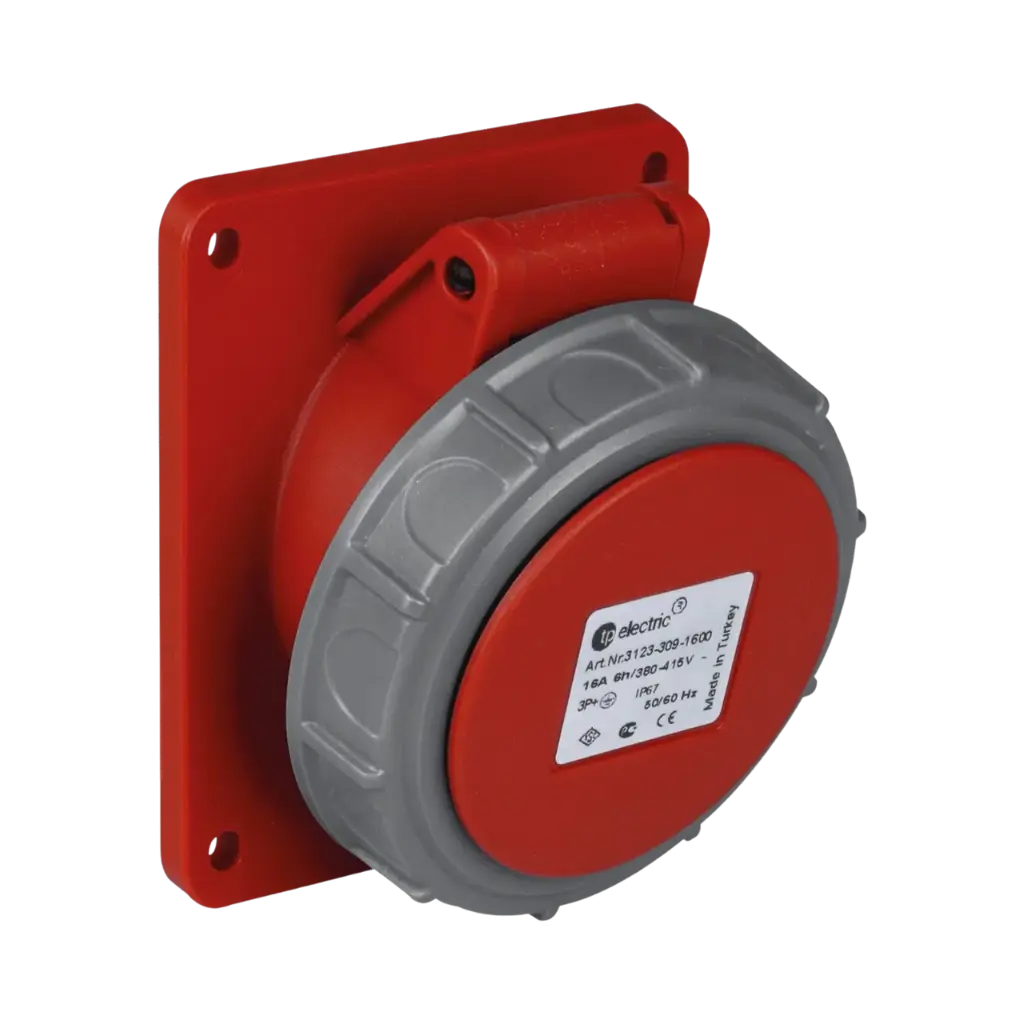 TP Electric Angled Panel Mount Socket Outlet 32A 4 Poles Ip67