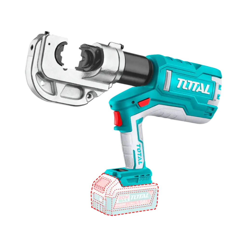 Total Cordless Hydraulic Crimping Tool 16:400 mm 20 Volt 4Ah. + 2 Battery + Charger + Plastic Carry Box - TCTLI2005