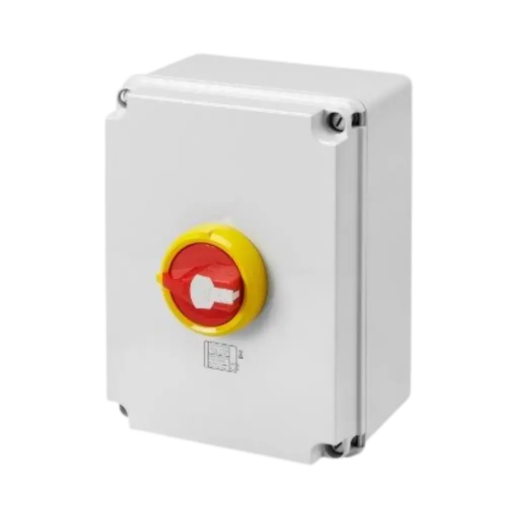 Gewiss Rotary Isolator Switch - HP - Emergency - Isolating Material Box - 100A 4P - Lockable Red Knob - IP66/67/69