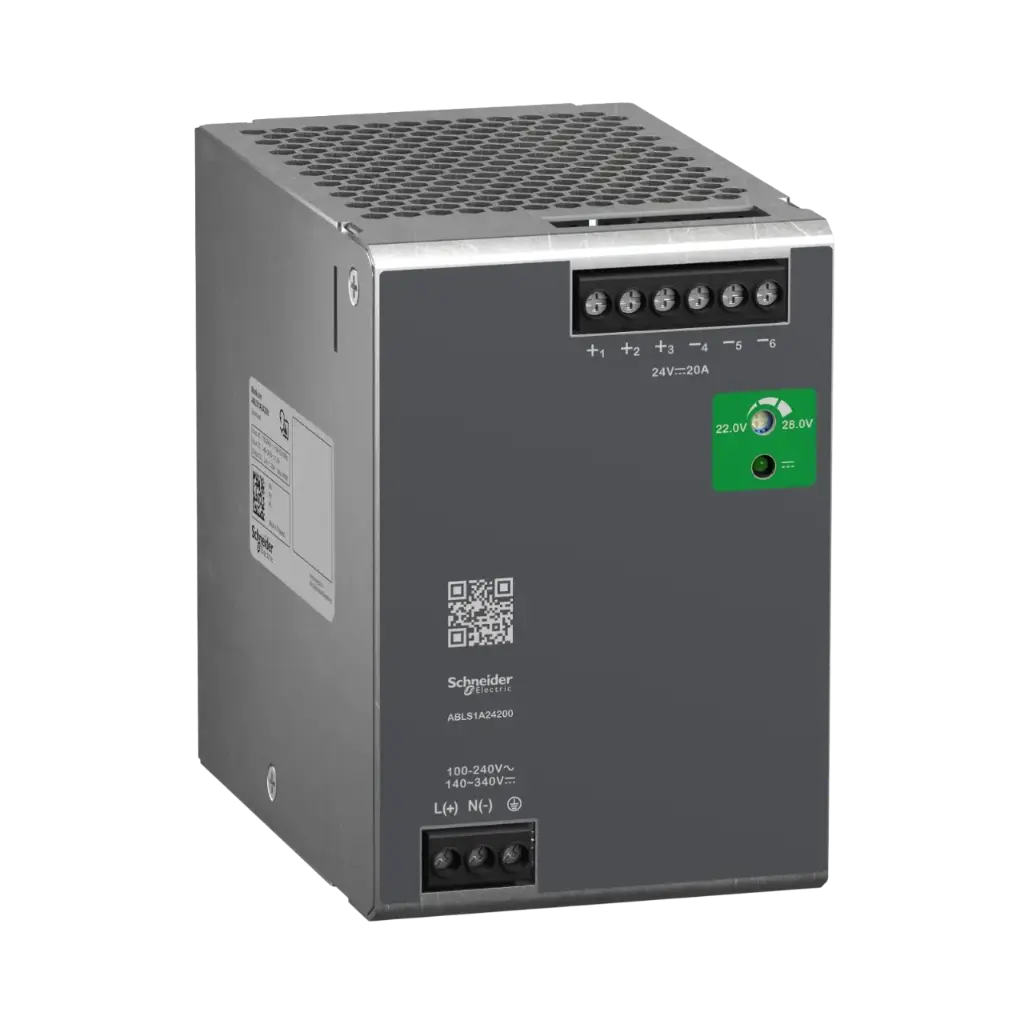 Schneider Electric Regulated Power Supply, 100 to 240V AC, 24V, 20A, Single Phase, Optimized 
