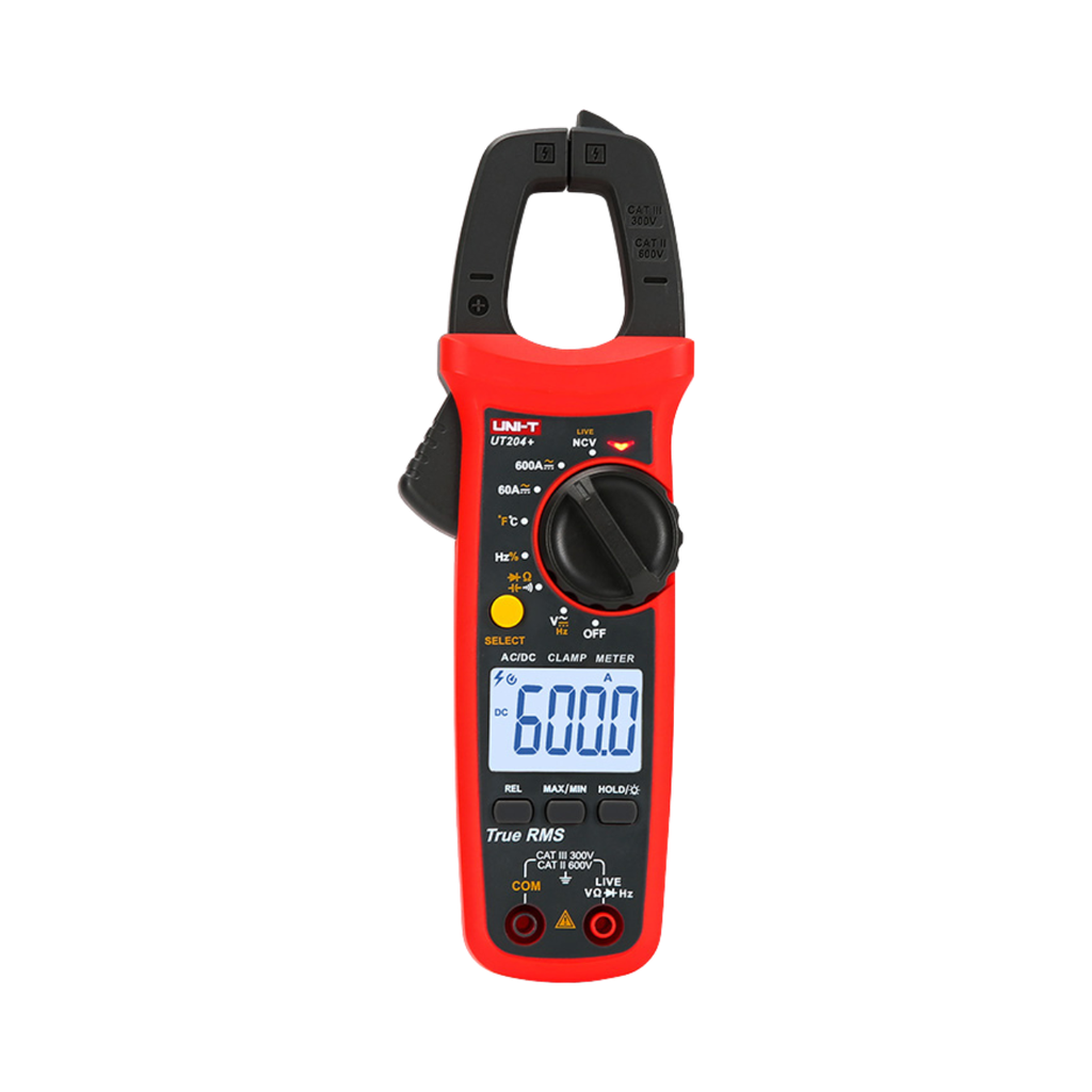 [UT204+] Uni-T Digital Clamp Meter 600A AC/DC True RMS, Neutral/Live Wire Test, Resistance, Capacitance and Temperature