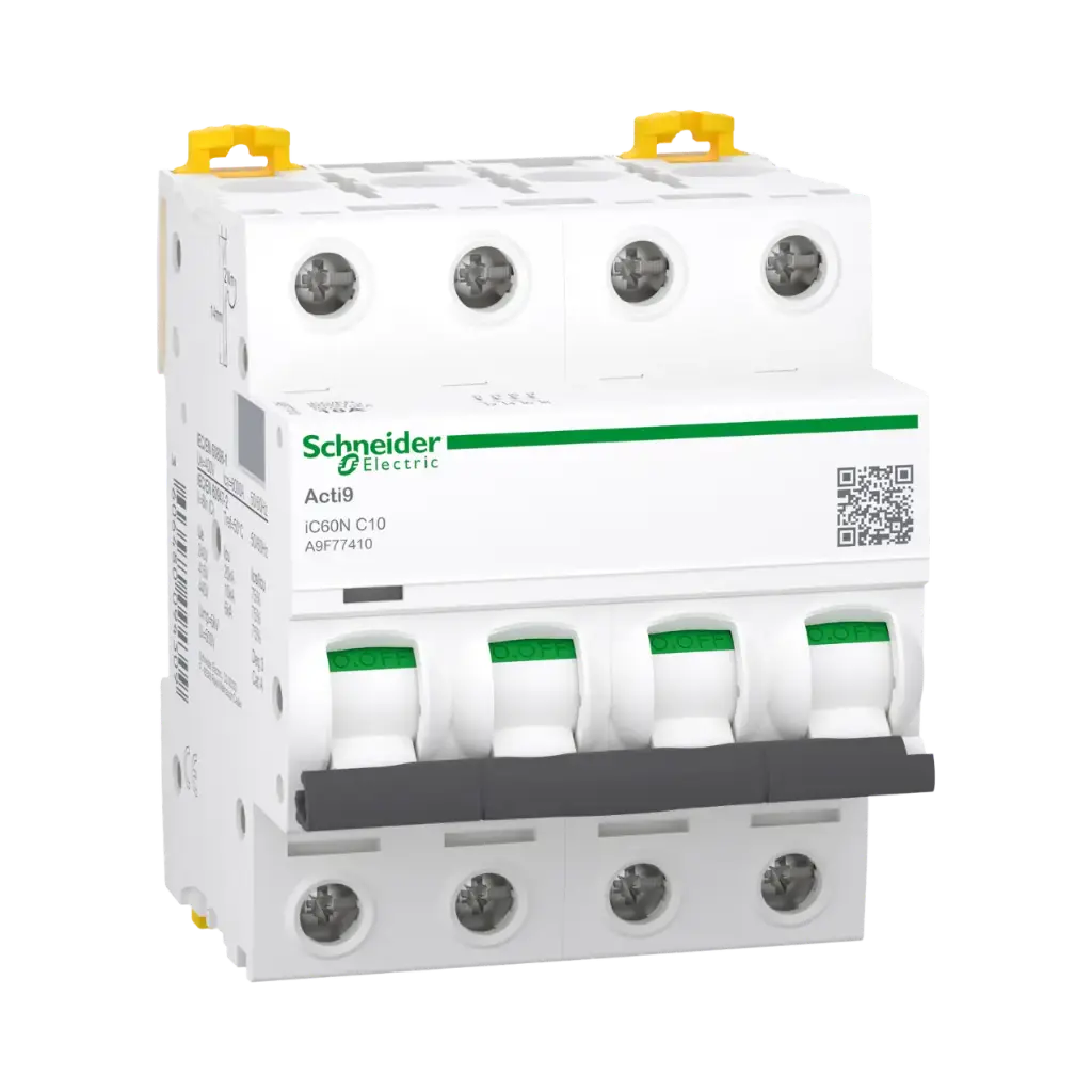 Schneider Electric Miniature Circuit-Breaker, Acti9 iC60N, 4P, 10 A, C Curve, 6000 A (IEC 60898-1), 10 kA (IEC 60947-2) 
