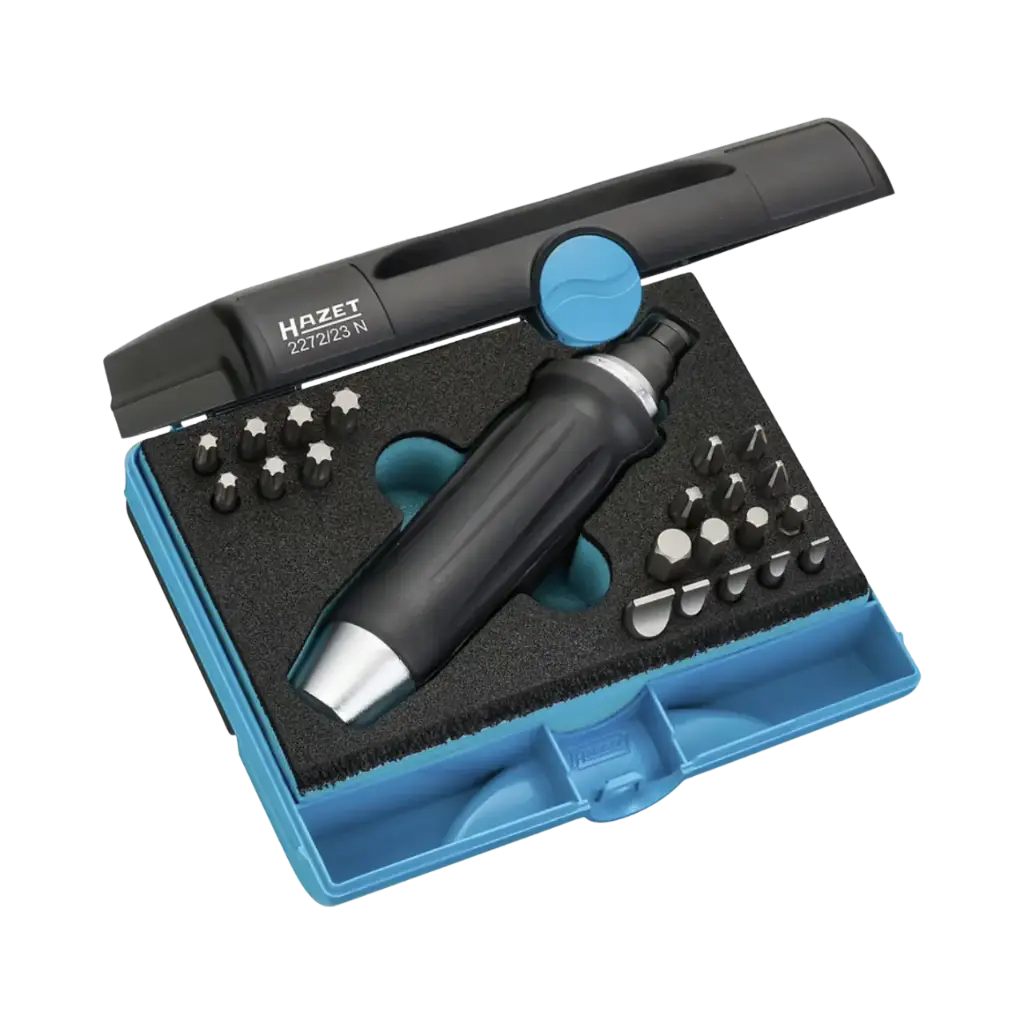 Hazet Impact Bit Screwdriver Set 23-pieces, 5-10 PH2-PH4, T30-T50, 5/16 Inch Solid, Cross Recess Profile PH, Inside Hexagon TORX® Profile, Slot Profile