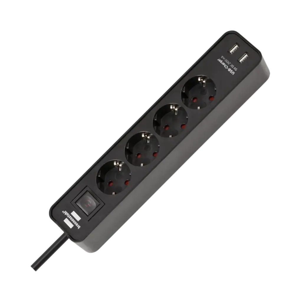 Brennenstuhl Ecolor Power Strip 4-Fold + 2 USB Charging Sockets (Power Strip USB With Switch and 1.5m Cable)