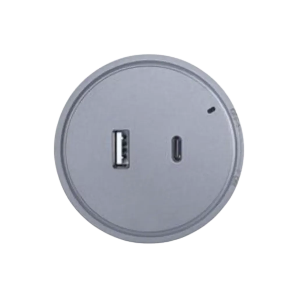 فينوس بريزة USB + USB Type C بلمبة اشارة للتراك سوكت لون رمادى DS/USB/C/WA/20G