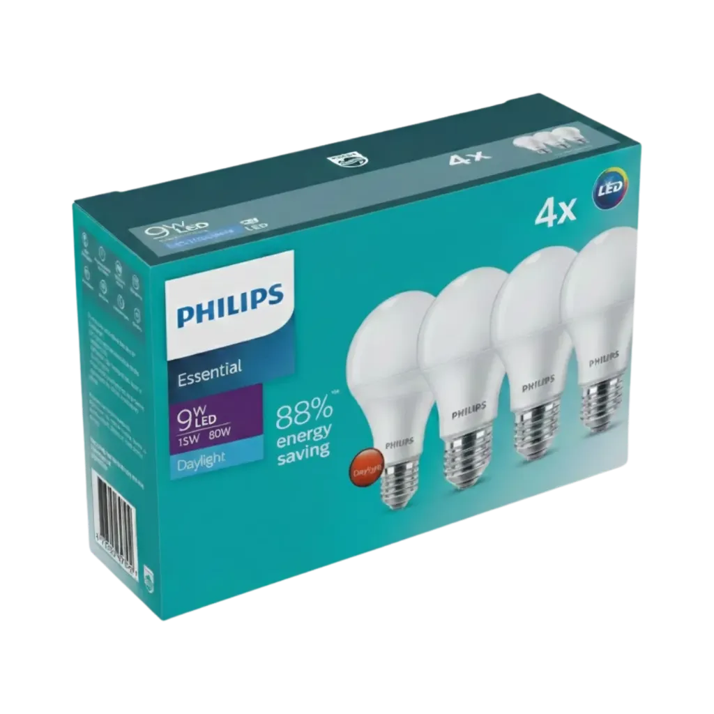 Philips Led Bulb 9w, E27 - Pack Of 4 Pieces (Warm)