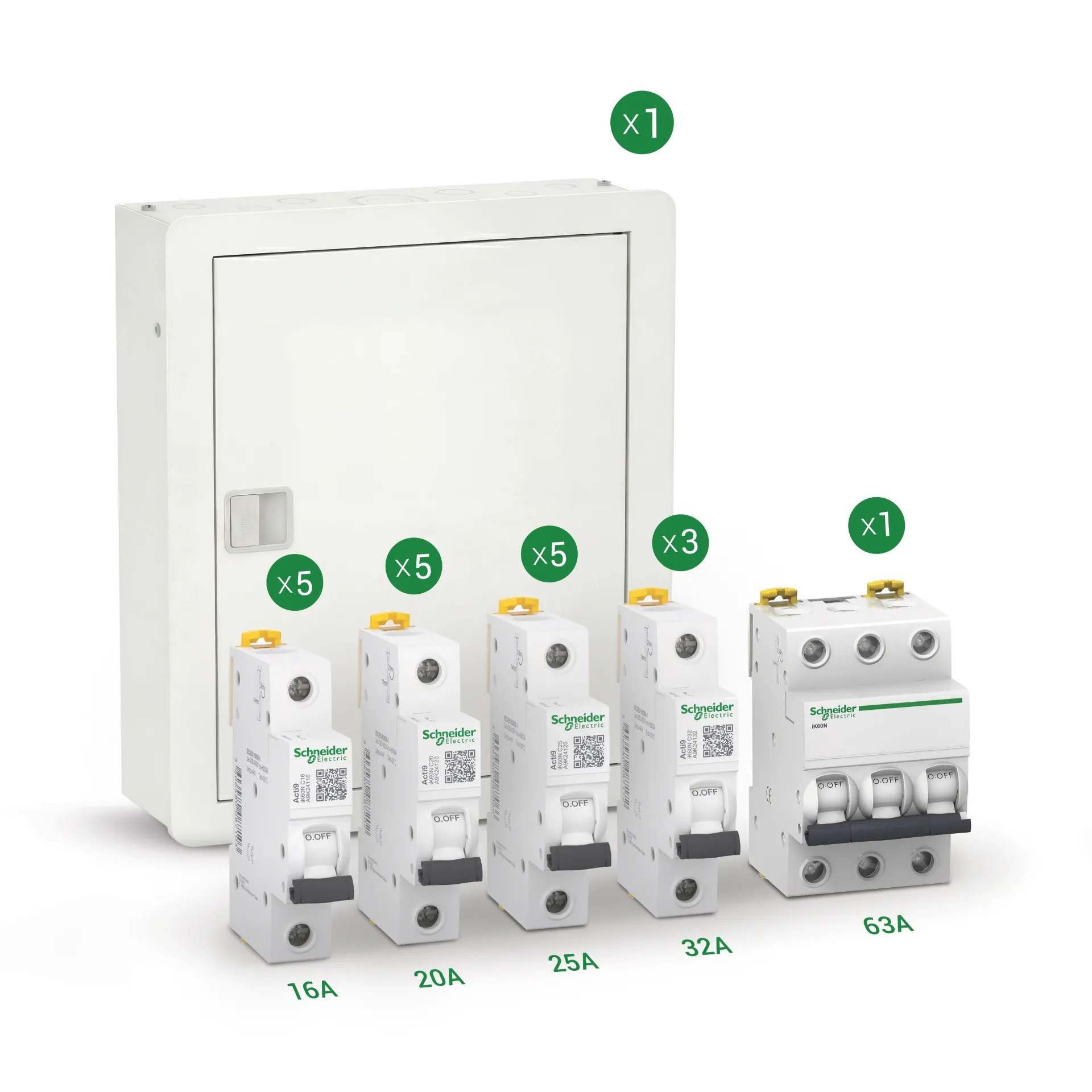 [SE-KIT2-ACTI9-19MCB] Schneider Electric Premium Finishing Package | Acti9 Disbo 18-Way Board + 18 1P IK60 MCBs + 3P IK60 63A 6k