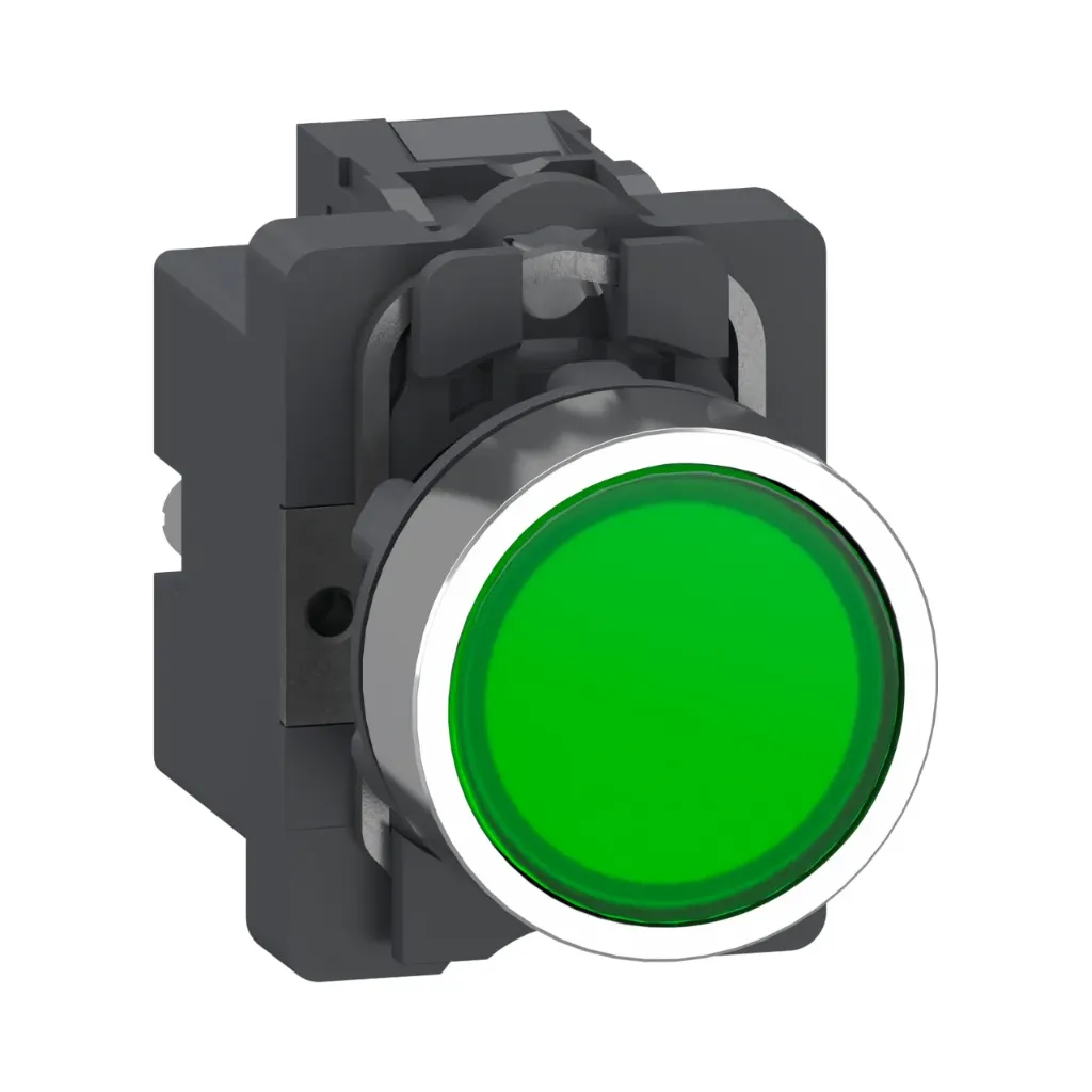 Schneider Electric Complete Illuminated Push Button, Easy Harmony XA2, Plastic Head, 22mm, Green, 1NO, AC/DC 24V, Spring Return XA2AW33B1
