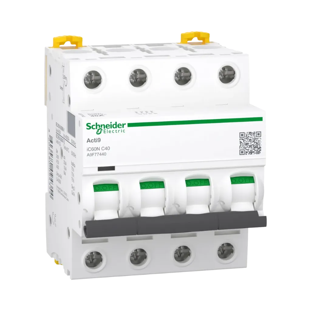 Schneider Electric Miniature Circuit-Breaker, Acti9 iC60N, 4P, 40 A, C Curve, 6000 A (IEC 60898-1), 10 kA (IEC 60947-2)
