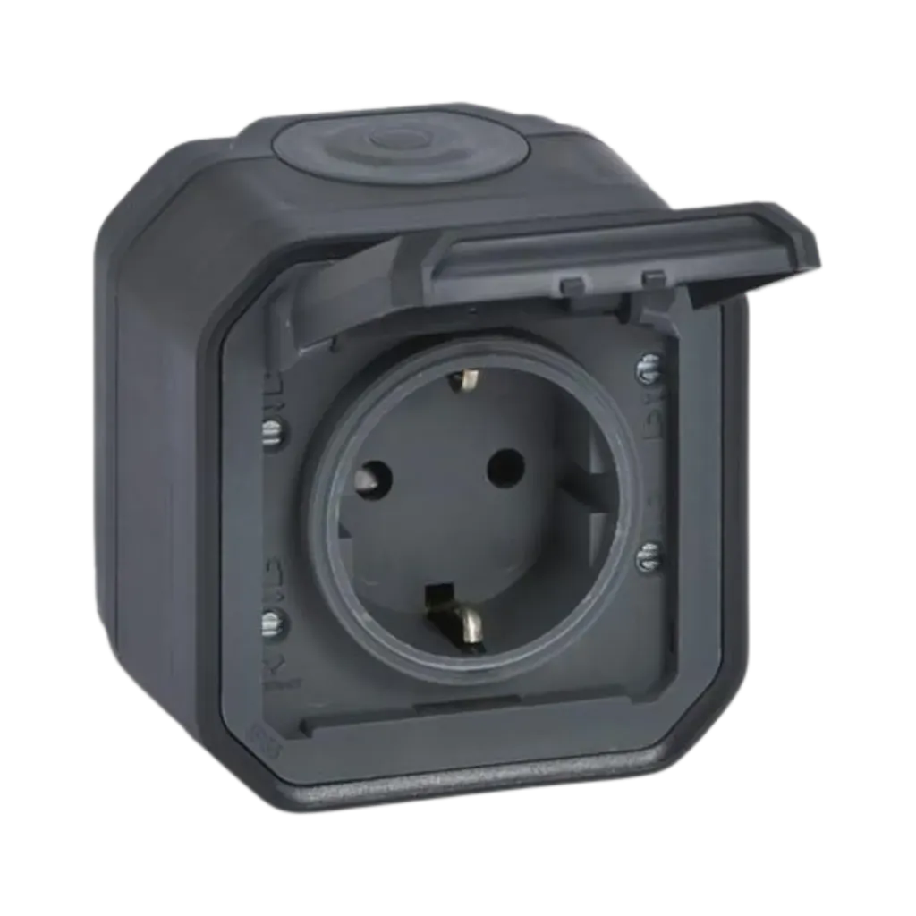 [069783L] Legrand Plexo™ German Standard Socket Outlet With Screw Terminals, Anthracite, Surface IP44