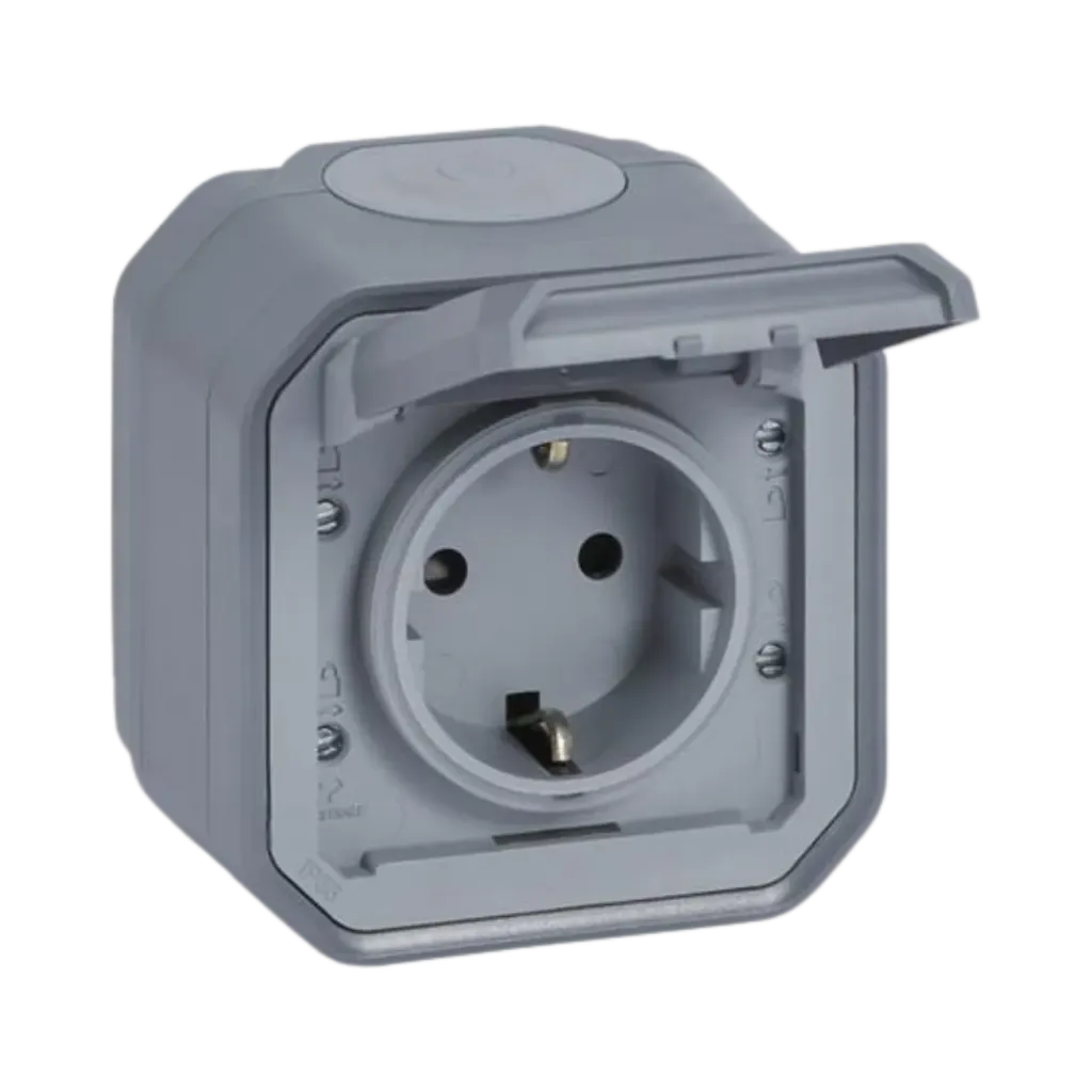 Legrand Plexo™ German Standard Socket Outlet With Screw Terminals, Grey, Surface IP44