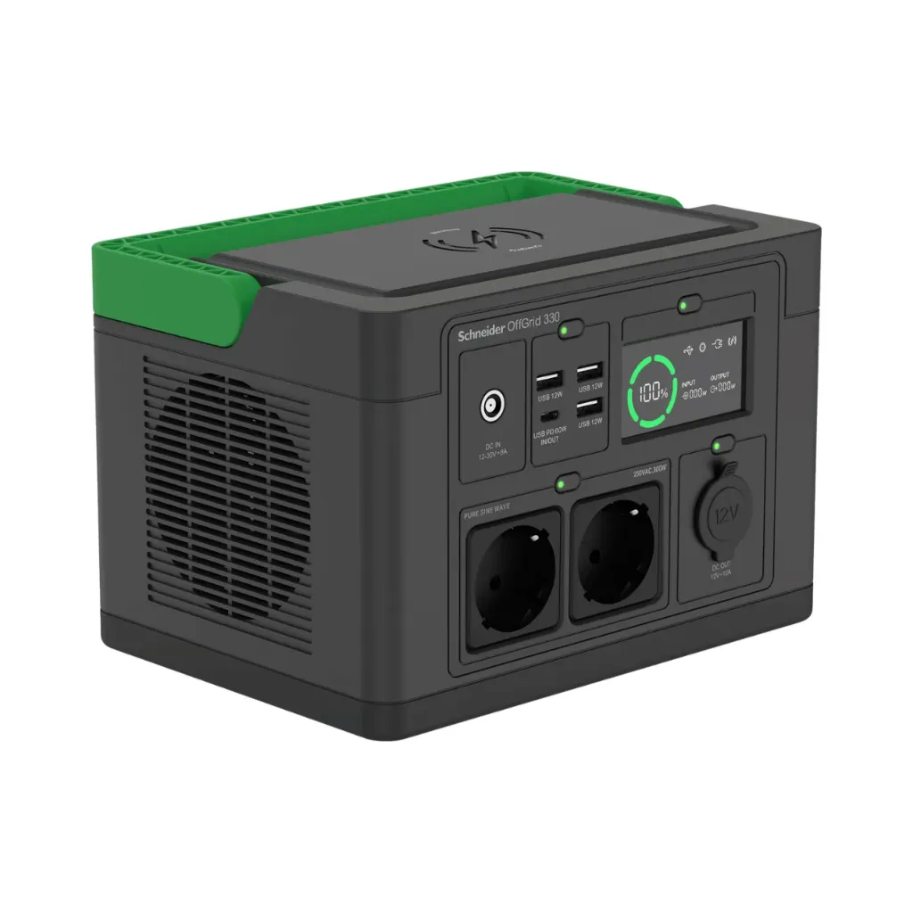 [PPS330-GR] Schneider Electric OffGrid Portable Power Station 330, 230V, 332Wh Lithium-ion, LCD, 2 CEE 7/3 Schuko Outlets, Sinewave, 3 USB-A, 1 USB-C, Wireless Charger