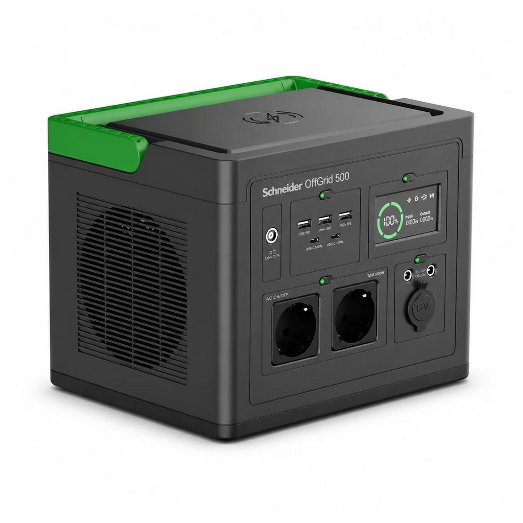 [PPS500-GR] محطة طاقة محموله 517 وات بطاريه ليثيوم ايون 230 فولت بشاشه LCD مخارج شوكو شحن لاسلكى و USB شنايدر اليكتريك