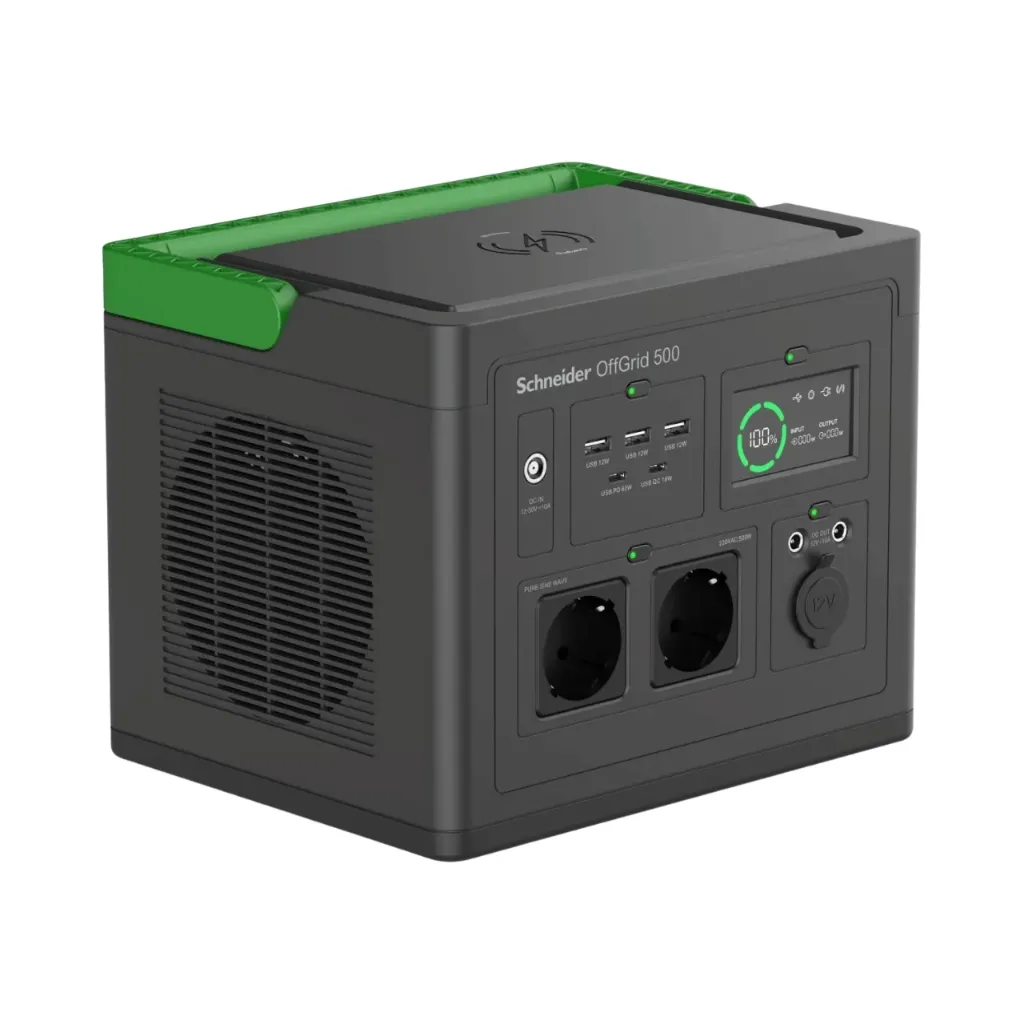 [PPS500-GR] Schneider Electric OffGrid Portable Power Station 500, 230V, 517Wh Lithium-ion, LCD, 2 CEE 7/3 Schuko outlets, Sinewave, 3 USB-A, 2 USB-C, Wireless Charger