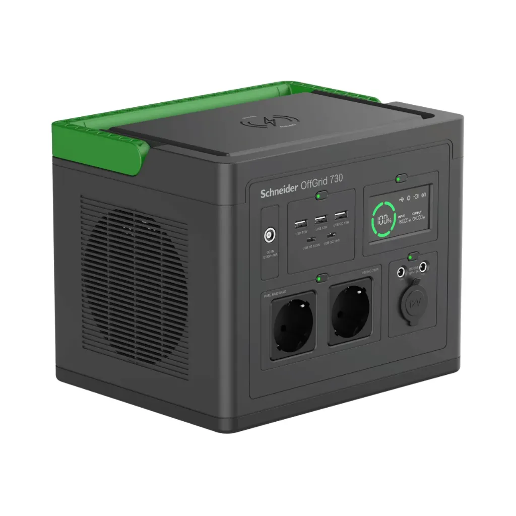 [PPS730-GR] Schneider Electric OffGrid Portable Power Station 730, 738Wh Lithium-ion, LCD, 2 CEE 7/3 Schuko outlets, Sinewave, 3 USB-A, 2 USB-C, Wireless Charger