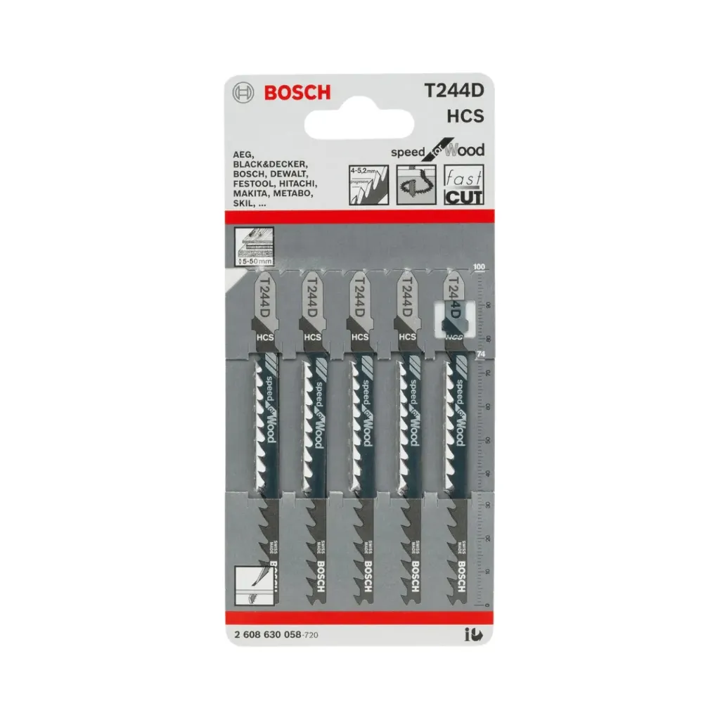 [2608630040] طقم سلاح منشار اركت لقطع سريع للخشب والمنحنيات 5 قطع 100 مم T144D HCS  بوش